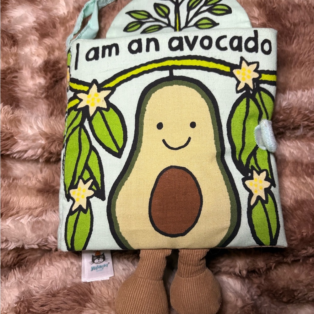 JellyCat Baby Cloth Activity Book Im An Avocado Crinkle Pg Squeaker Toy Retired